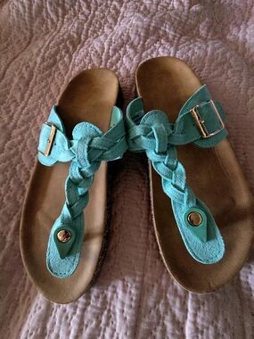 Women’s Braided Teal Suede Thong Sandals